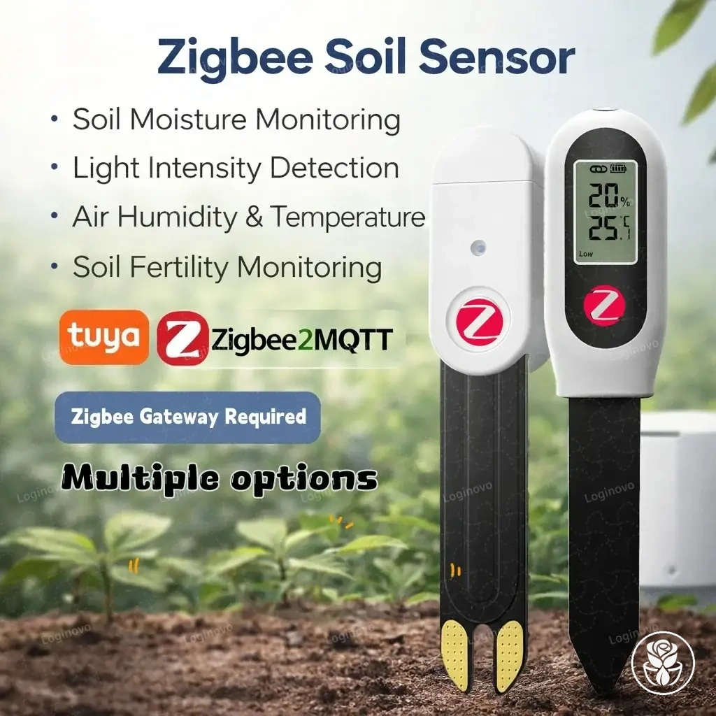 مراقب تربة ذكي Zigbee للرطوبة والخصوبة والضوء والحرارة ورطوبة الهواء