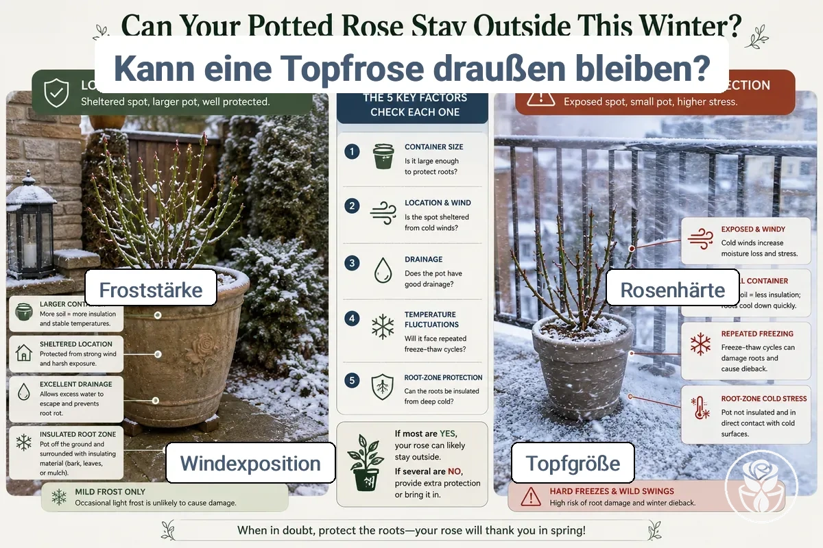 Faktoren, die beeinflussen, ob eine Topfrose im Winter draußen bleiben kann