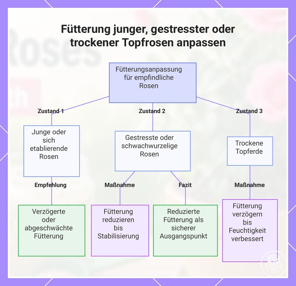 Fütterung junger, gestresster oder trockener Topfrosen anpassen