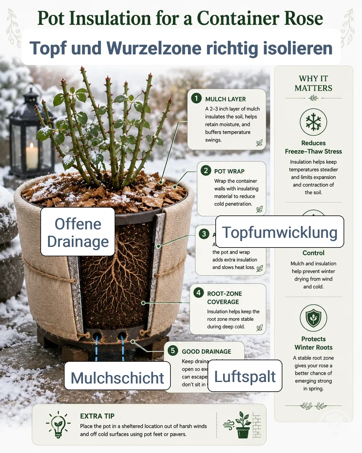 Isolierungskomponenten zum Schutz der Wurzelzone einer Topfrose