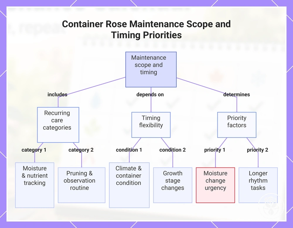 Container Rose Maintenance Scope and Timing Priorities