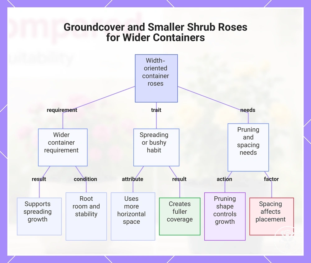 Groundcover and Smaller Shrub Roses for Wider Containers