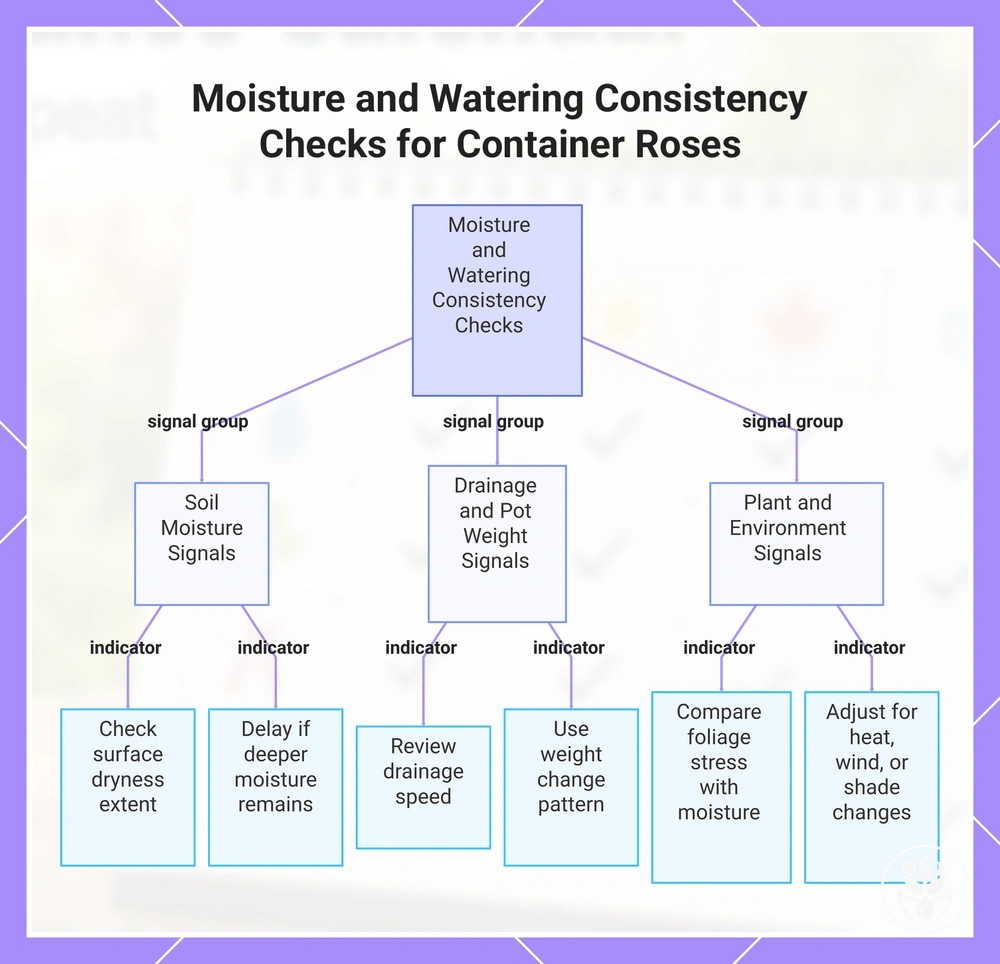 Moisture and Watering Consistency Checks for Container Roses