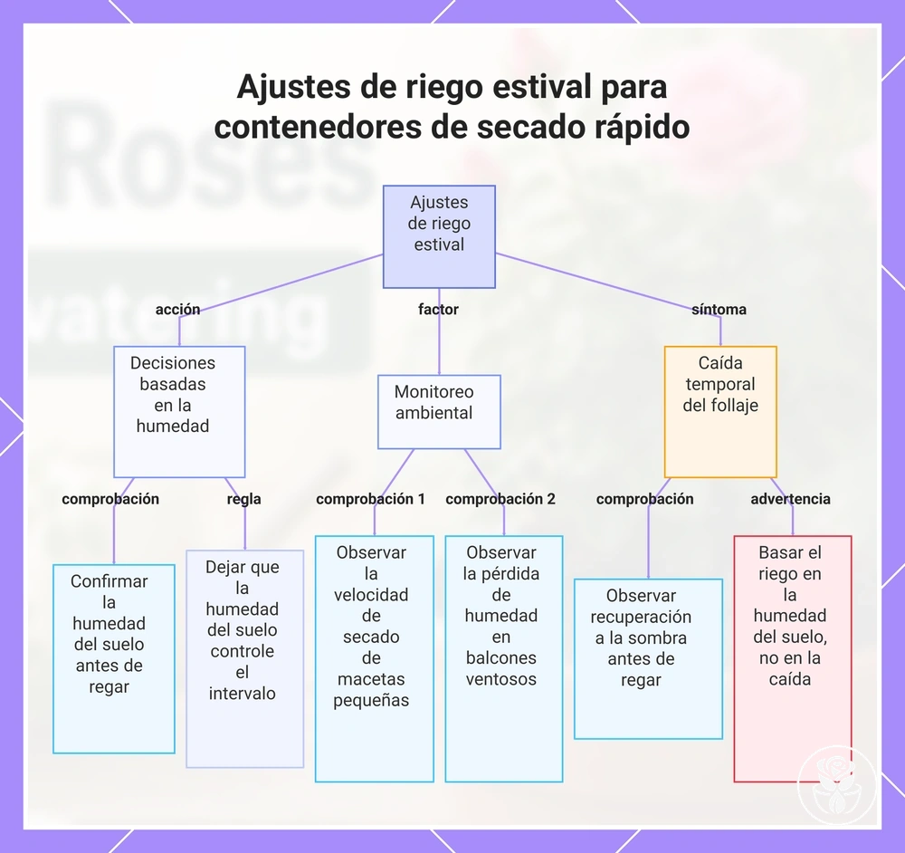 Ajustes de riego estival para contenedores de secado rápido