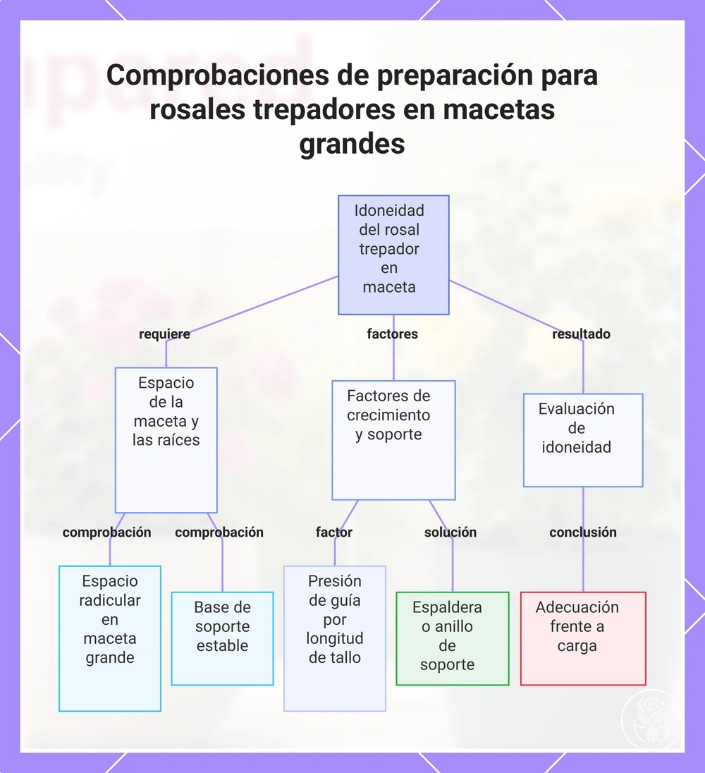 Comprobaciones de preparación para rosales trepadores en macetas grandes
