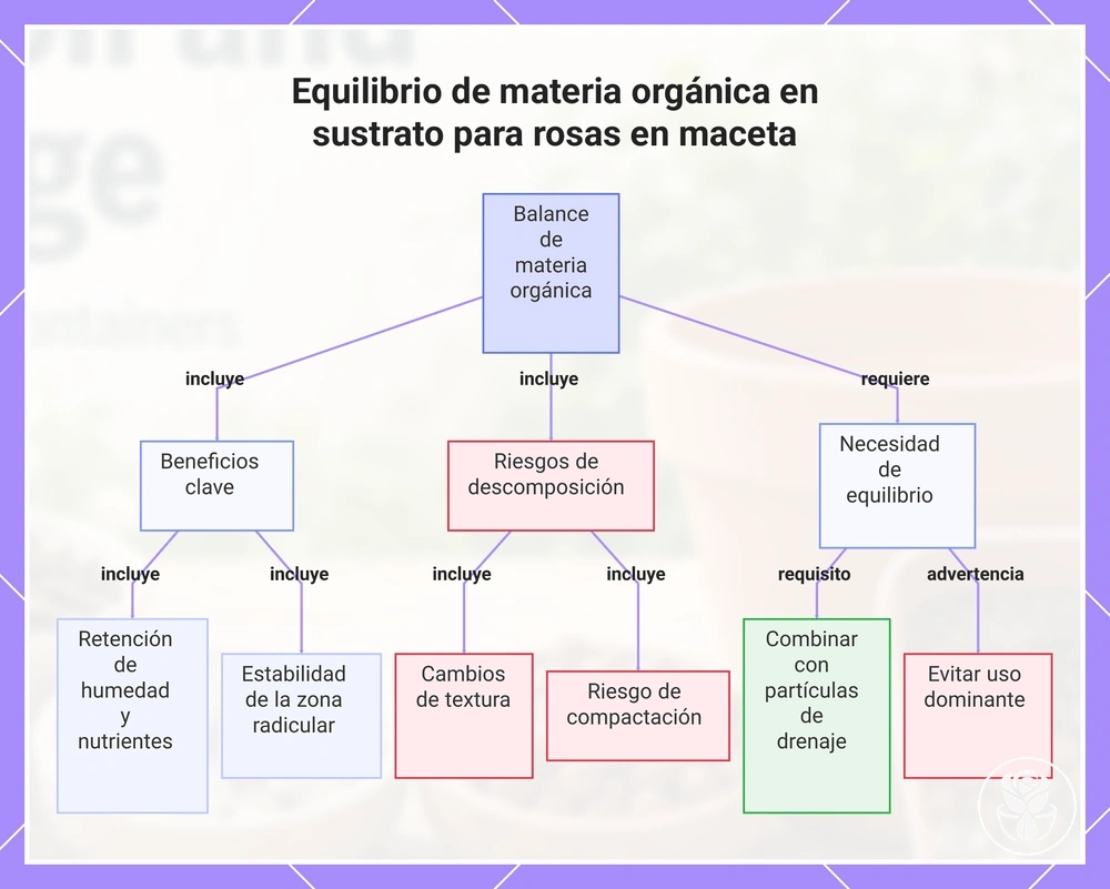 Equilibrio de materia orgánica en sustrato para rosas en maceta