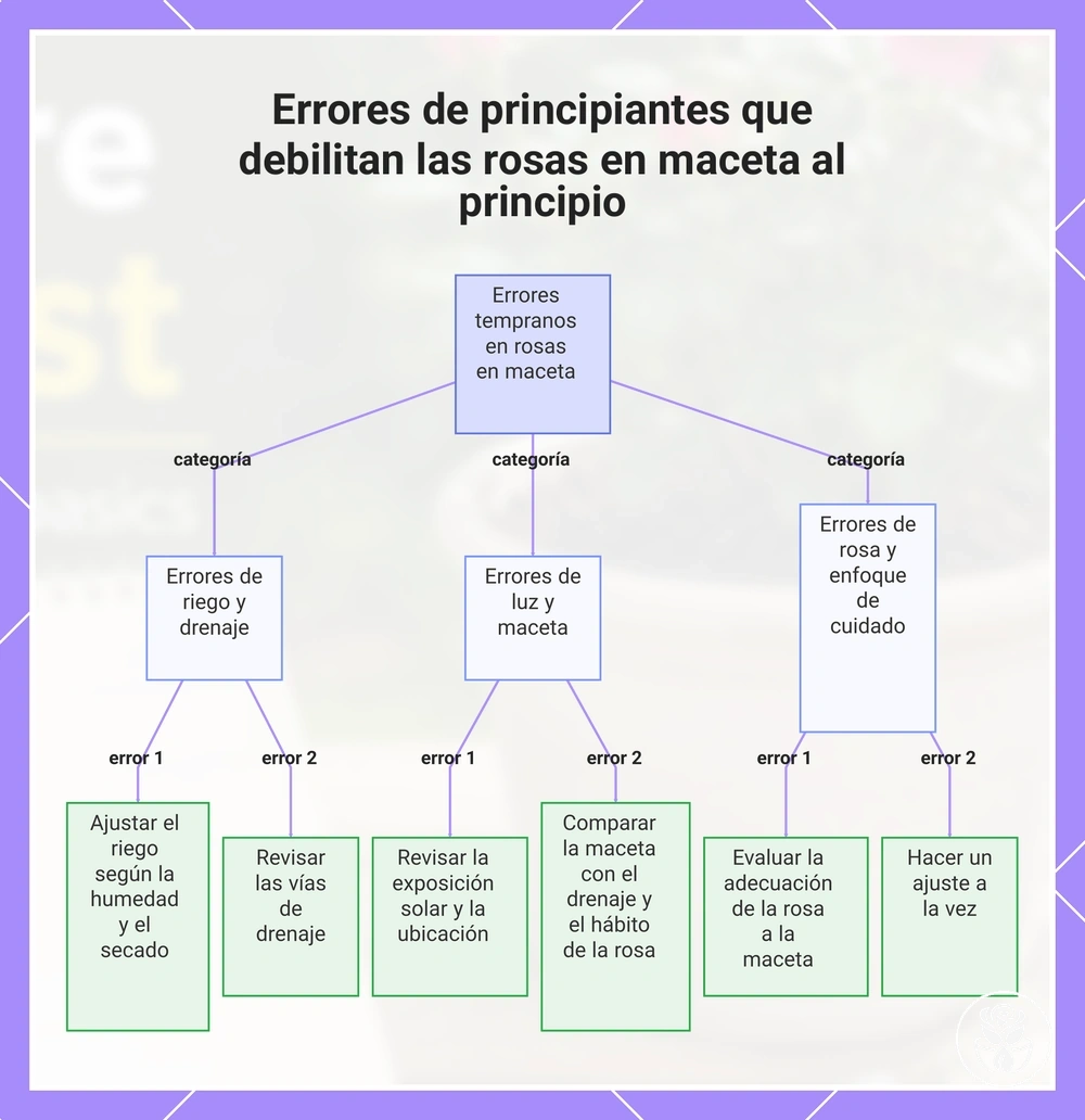 Errores de principiantes que debilitan las rosas en maceta al principio