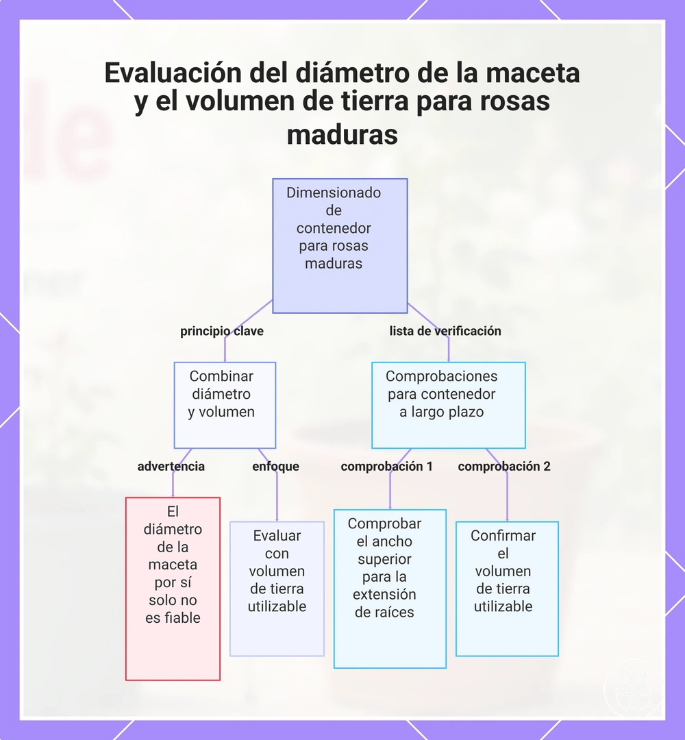 Evaluación del diámetro de la maceta y el volumen de tierra para rosas maduras