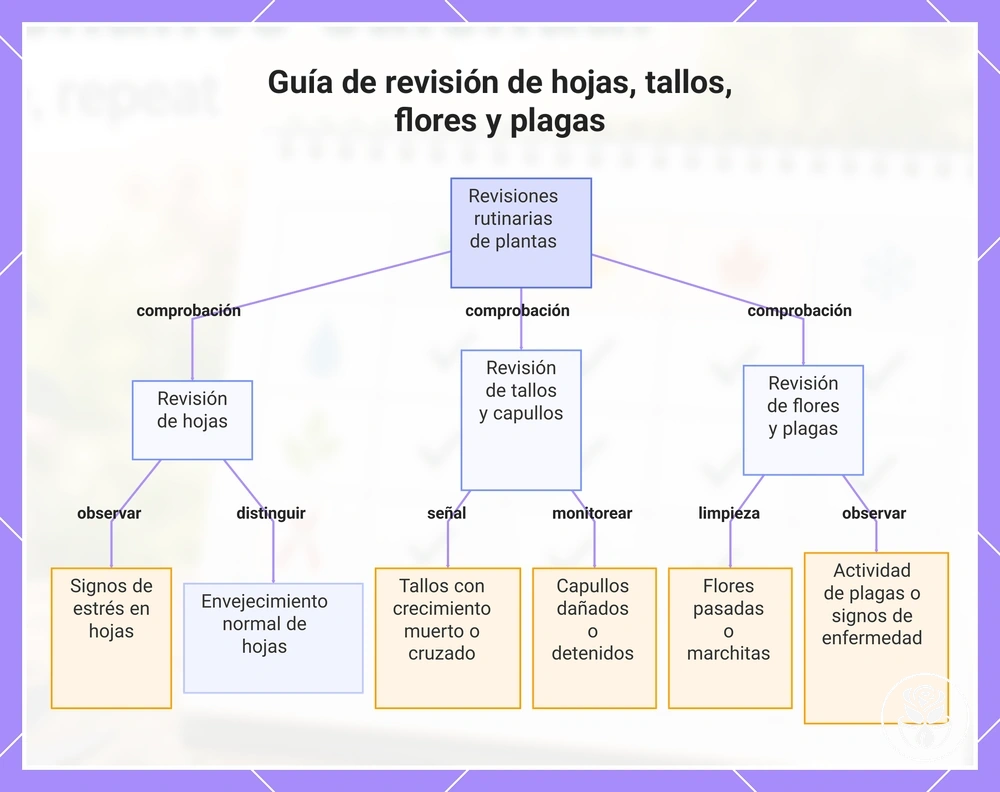 Guía de revisión de hojas, tallos, flores y plagas