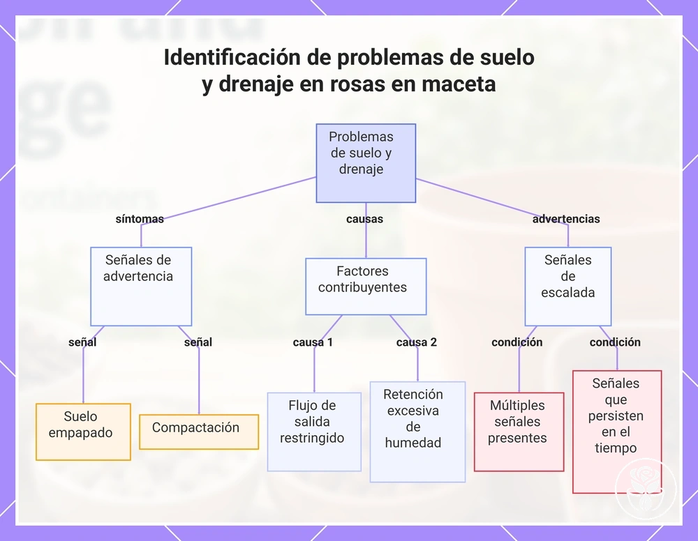 Identificación de problemas de suelo y drenaje en rosas en maceta