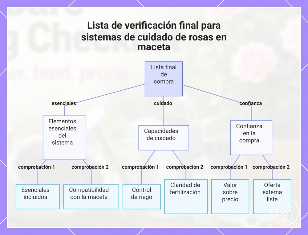 Lista de verificación final para sistemas de cuidado de rosas en maceta
