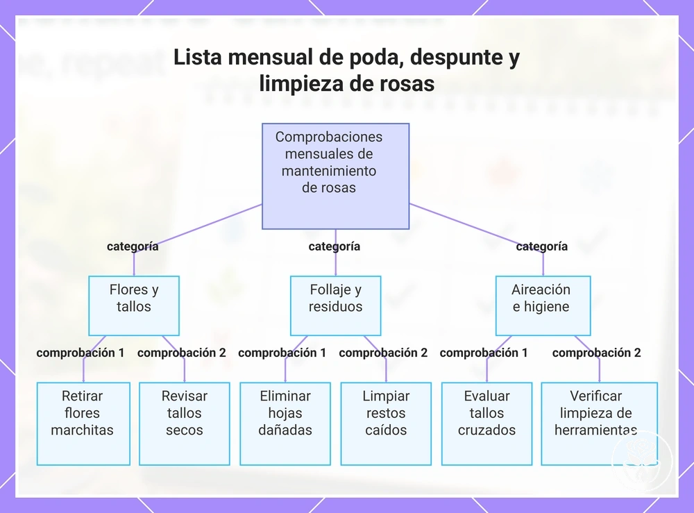 Lista mensual de poda, despunte y limpieza de rosas