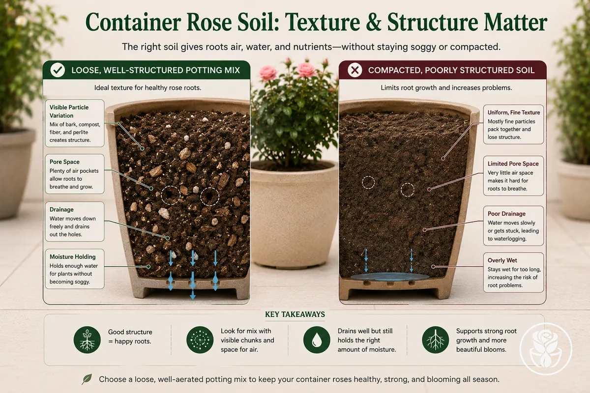 Comparación de textura de sustrato suelta y compactada para rosas en maceta