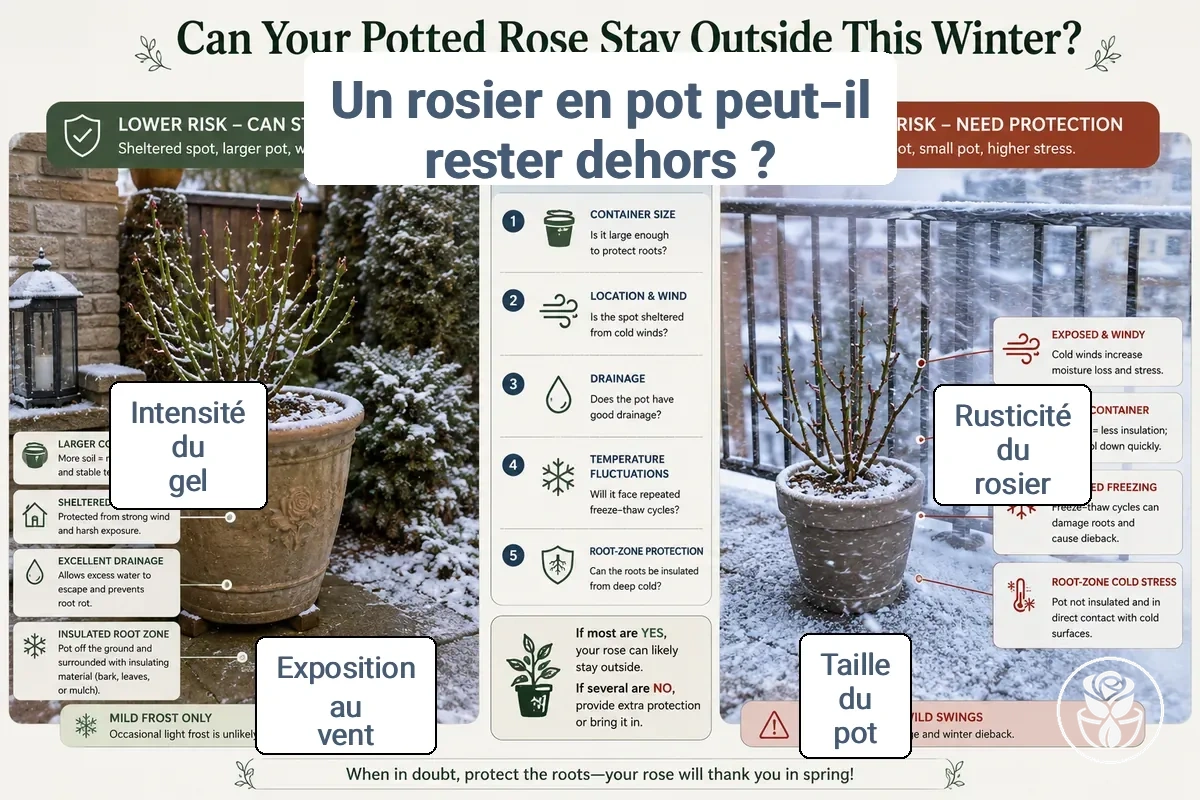 Facteurs influençant la possibilité pour un rosier en pot de rester à l extérieur pendant l hiver