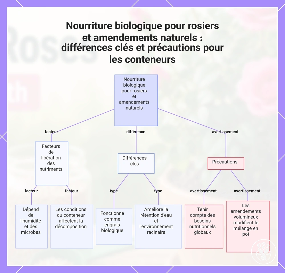 Nourriture biologique pour rosiers et amendements naturels : différences clés et précautions pour les conteneurs