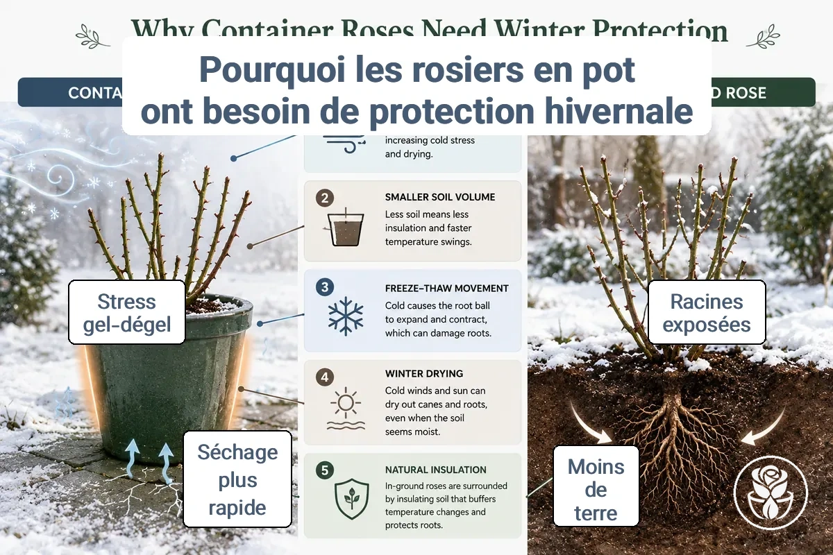 Comparaison de l exposition hivernale entre les rosiers en pot et les rosiers en pleine terre