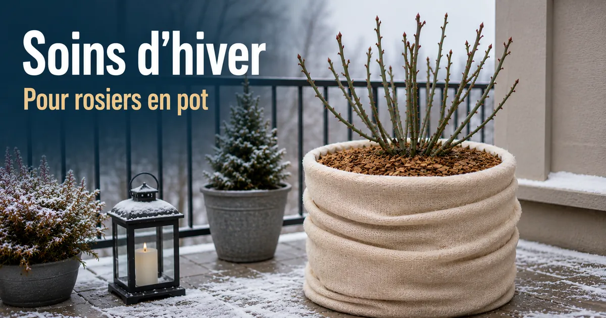 Rosier en pot protégé en hiver pendant l’entretien saisonnier