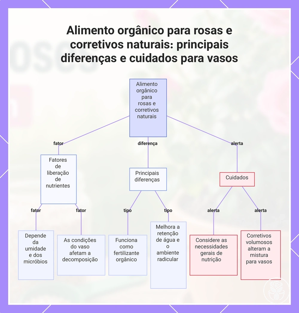 Alimento orgânico para rosas e corretivos naturais: principais diferenças e cuidados para vasos