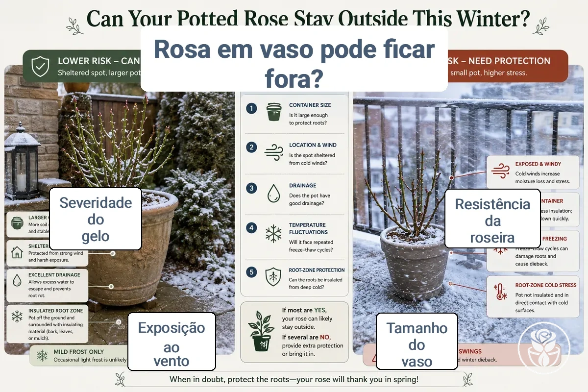 Fatores que afetam se uma roseira em vaso pode permanecer do lado de fora durante o inverno