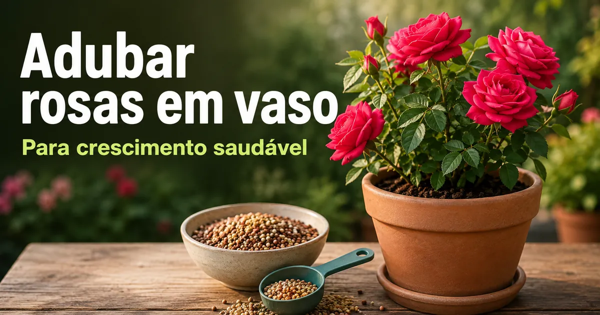 Adubo e medidor ao lado de uma roseira em vaso em um sistema de cuidado